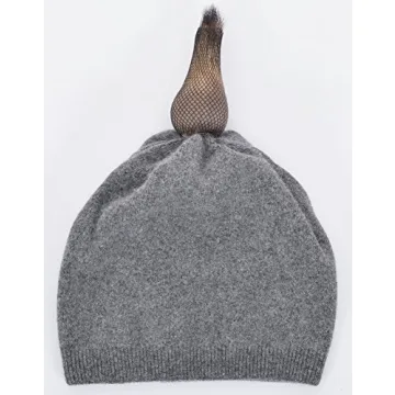 EASTER BARTHE Women Cashmere Hat Charcoal Slouchy Beanie for Winter Fur Pom Pom Knit Hat for Women Cashmere Beanie Darkgrey Knit Pom Hat Charcoal Pom Pom Knit Beanie Hat (Charcoal)