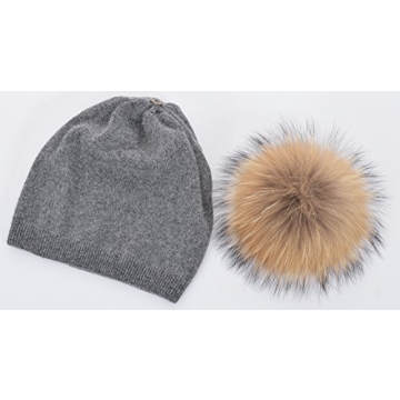 EASTER BARTHE Women Cashmere Hat Charcoal Slouchy Beanie for Winter Fur Pom Pom Knit Hat for Women Cashmere Beanie Darkgrey Knit Pom Hat Charcoal Pom Pom Knit Beanie Hat (Charcoal)
