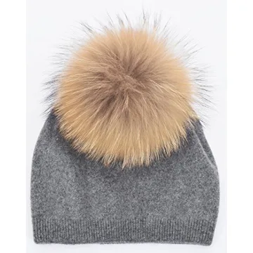 EASTER BARTHE Women Cashmere Hat Charcoal Slouchy Beanie for Winter Fur Pom Pom Knit Hat for Women Cashmere Beanie Darkgrey Knit Pom Hat Charcoal Pom Pom Knit Beanie Hat (Charcoal)