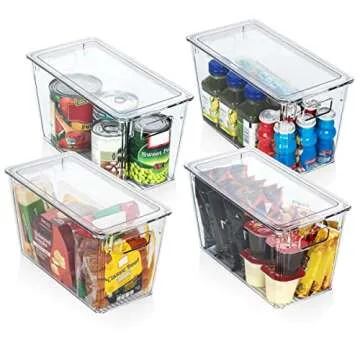 ClearSpace Modern Plastic Storage Bins with Lids Perfect Kitchen Organization or Pantry Fridge Organizer, 8 Pack, Transparent, Rectangular, 12.5" x 6" x 7", 9L Capacity, 8 Compartments