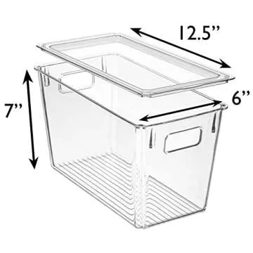 ClearSpace Modern Plastic Storage Bins with Lids Perfect Kitchen Organization or Pantry Fridge Organizer, 8 Pack, Transparent, Rectangular, 12.5" x 6" x 7", 9L Capacity, 8 Compartments