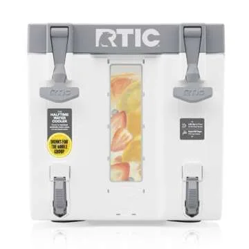 RTIC Halftime Water Cooler 3 Gallon Portable Carrier Container, Drink Beverage Dispenser, Stackable with 2 Taps, Bottleless, BPA-Free, for Sports, Camping, BBQ, Parties, Picnic, and More, White