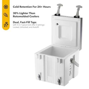 RTIC Halftime Water Cooler 3 Gallon Portable Carrier Container, Drink Beverage Dispenser, Stackable with 2 Taps, Bottleless, BPA-Free, for Sports, Camping, BBQ, Parties, Picnic, and More, White