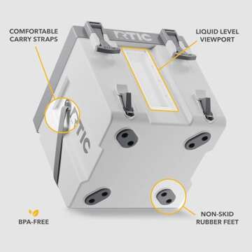 RTIC Halftime Water Cooler 3 Gallon Portable Carrier Container, Drink Beverage Dispenser, Stackable with 2 Taps, Bottleless, BPA-Free, for Sports, Camping, BBQ, Parties, Picnic, and More, White