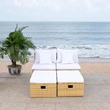 Chic SAFAVIEH Outdoor Settee with Storage Ottoman Set
