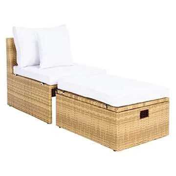 Chic SAFAVIEH Outdoor Settee with Storage Ottoman Set