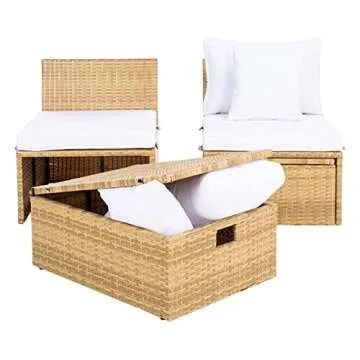 Chic SAFAVIEH Outdoor Settee with Storage Ottoman Set