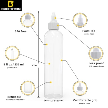 BRIGHTFROM 8 OZ BPA-Free Squeeze Bottles for All Uses