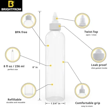 BRIGHTFROM 8 OZ BPA-Free Squeeze Bottles for All Uses