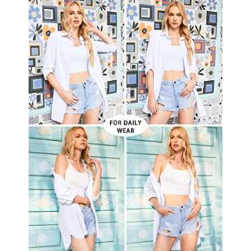 HOTOUCH Oversized Button Down Shirt Women White Shirt Dress Loose Linen Shirts Collared Tunics White XXL