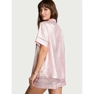 Victoria's Secret Satin Pajama Set, Long Sleeve Button Down & Pants, Pajamas for Women, Pretty Blossom Shimmer, L