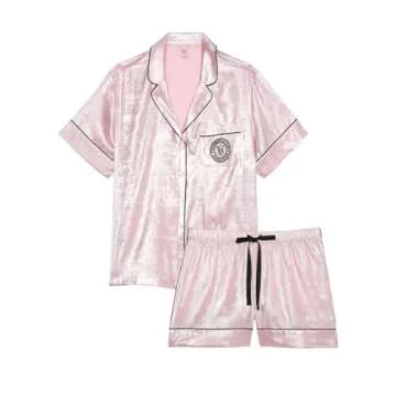 Victoria's Secret Satin Pajama Set, Long Sleeve Button Down & Pants, Pajamas for Women, Pretty Blossom Shimmer, L