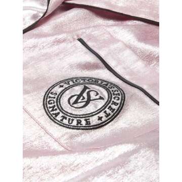Victoria's Secret Satin Pajama Set, Long Sleeve Button Down & Pants, Pajamas for Women, Pretty Blossom Shimmer, L