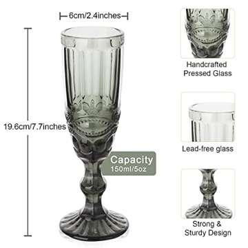 Vintage Champagne Flutes set of 4 Smoky Champagne Glasses 5 oz Colored Glasses Goblets for Wedding Party Anniversary New Year 150 ml Grey