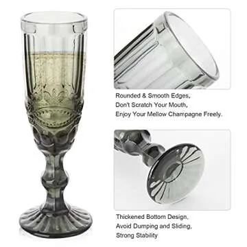 Vintage Champagne Flutes set of 4 Smoky Champagne Glasses 5 oz Colored Glasses Goblets for Wedding Party Anniversary New Year 150 ml Grey