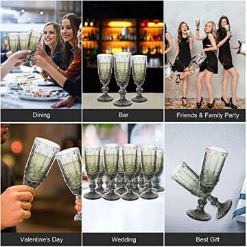 Vintage Champagne Flutes set of 4 Smoky Champagne Glasses 5 oz Colored Glasses Goblets for Wedding Party Anniversary New Year 150 ml Grey