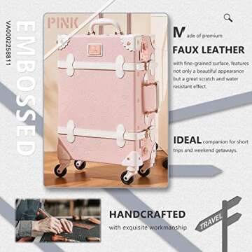Unitravel 3 Piece Vintage Suitcase Set, Handcrafted Retro Luggage with TSA Lock and Carry On Cosmetic Train Case, Faux Leather Trunk Suitcase with Spinner Wheels for Women, Embossed Pink, 26"+20"+12"