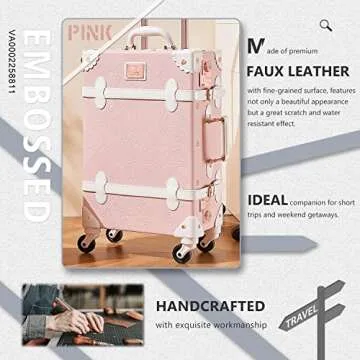 Unitravel 3 Piece Vintage Suitcase Set, Handcrafted Retro Luggage with TSA Lock and Carry On Cosmetic Train Case, Faux Leather Trunk Suitcase with Spinner Wheels for Women, Embossed Pink, 26"+20"+12"