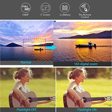 Video Camera Camcorder,Actinow Digital Camera Recorder with Microphone HD 1080P 24MP 16X Digital Zoom 3.0 Inch LCD 270 Degrees Rotatable Screen YouTube Vlogging Camera with Remote Control,2 Batteries, Black