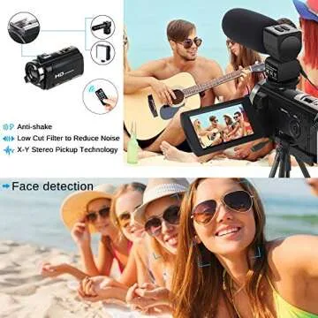 Video Camera Camcorder,Actinow Digital Camera Recorder with Microphone HD 1080P 24MP 16X Digital Zoom 3.0 Inch LCD 270 Degrees Rotatable Screen YouTube Vlogging Camera with Remote Control,2 Batteries, Black