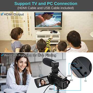 Video Camera Camcorder,Actinow Digital Camera Recorder with Microphone HD 1080P 24MP 16X Digital Zoom 3.0 Inch LCD 270 Degrees Rotatable Screen YouTube Vlogging Camera with Remote Control,2 Batteries, Black