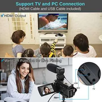 Video Camera Camcorder,Actinow Digital Camera Recorder with Microphone HD 1080P 24MP 16X Digital Zoom 3.0 Inch LCD 270 Degrees Rotatable Screen YouTube Vlogging Camera with Remote Control,2 Batteries, Black