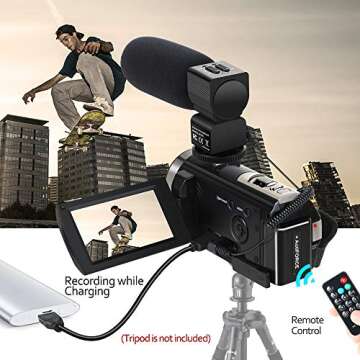 Video Camera Camcorder,Actinow Digital Camera Recorder with Microphone HD 1080P 24MP 16X Digital Zoom 3.0 Inch LCD 270 Degrees Rotatable Screen YouTube Vlogging Camera with Remote Control,2 Batteries, Black