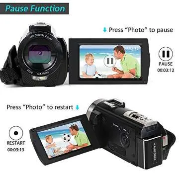 Video Camera Camcorder,Actinow Digital Camera Recorder with Microphone HD 1080P 24MP 16X Digital Zoom 3.0 Inch LCD 270 Degrees Rotatable Screen YouTube Vlogging Camera with Remote Control,2 Batteries, Black