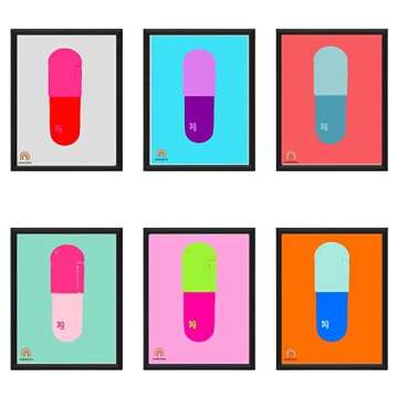 AuroraBTQ Vibrant Color Posters Set of 6 (12x16 inches each) Pill The Cure Wall Art Home Decor High Resolution Fine Art Gloss Paper print Damien Abstract Watercolor Pop Medical Art UNFRAMED