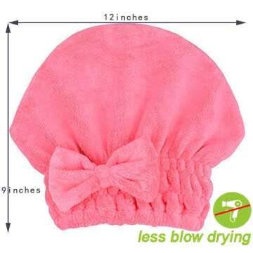 MAYOUTH Microfiber Hair Drying Towels Head wrap with Bow-Knot Shower Cap Hair Turban hairWrap Bath Cap for Curly Long & Wet Hair Gift for Women 2pack