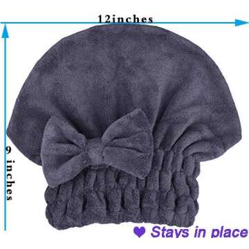 MAYOUTH Microfiber Hair Drying Towels Head wrap with Bow-Knot Shower Cap Hair Turban hairWrap Bath Cap for Curly Long & Wet Hair Gift for Women 2pack
