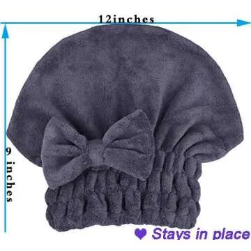 MAYOUTH Microfiber Hair Drying Towels Head wrap with Bow-Knot Shower Cap Hair Turban hairWrap Bath Cap for Curly Long & Wet Hair Gift for Women 2pack