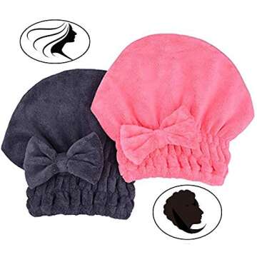 MAYOUTH Microfiber Hair Drying Towels Head wrap with Bow-Knot Shower Cap Hair Turban hairWrap Bath Cap for Curly Long & Wet Hair Gift for Women 2pack