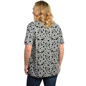 Disney Women's Plus Size T-Shirt Minnie Mouse All Over Print Heather Grey (2X)