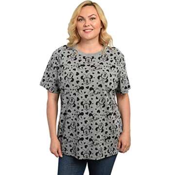 Disney Women's Plus Size T-Shirt Minnie Mouse All Over Print Heather Grey (2X)