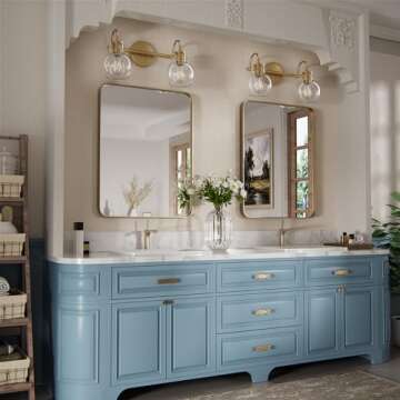 2-Light Gold Bathroom Light Fixture, Modern Bathroom Vanity Light Over Mirror Two Light Brushed Gold...