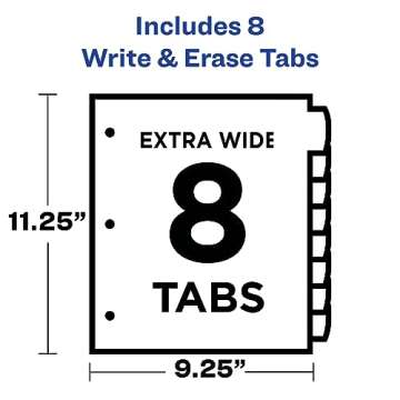 Avery Write & Erase Pocket Plastic Dividers for 3 Ring Binders, 8 Tab Set, Multicolor, Works with Sheet Protectors, 1 Set (16177)