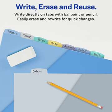 Avery Write & Erase Pocket Plastic Dividers for 3 Ring Binders, 8 Tab Set, Multicolor, Works with Sheet Protectors, 1 Set (16177)