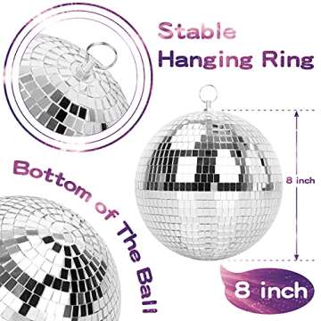 HOHIYO Mirror Ball for Disco Party Wedding Home Decor, Muscab 8 Inch Disco Ball with Hanging Ring,Silver White