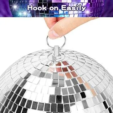HOHIYO Mirror Ball for Disco Party Wedding Home Decor, Muscab 8 Inch Disco Ball with Hanging Ring,Silver White
