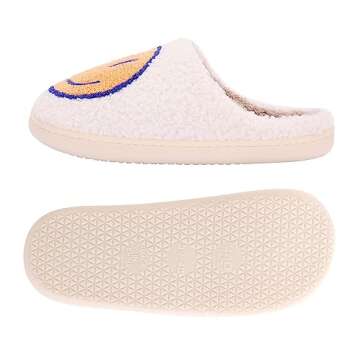 Qubuwalk Retro Smile Face Soft Plush Comfy Warm Fuzzy Women's Cozy House Slippers