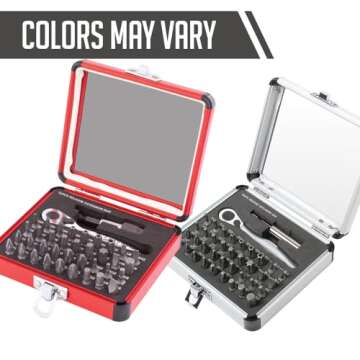 Sunex 9726 Mini Ratchet and Bit Set, 1/8-Inch - 1/4-Inch S2 Bits, 5/64-Inch - 1/4-Inch hex bits, 38-Piece Silver