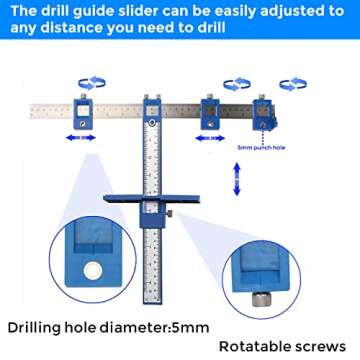 Cabinet Hardware Jig, Adjustable Punch Locator Woodworking Drilling Dowelling Template Drill Guide for Installing Handles, Knobs on Doors and Drawer Pull with Storage Bag