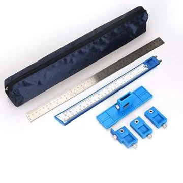 Cabinet Hardware Jig, Adjustable Punch Locator Woodworking Drilling Dowelling Template Drill Guide for Installing Handles, Knobs on Doors and Drawer Pull with Storage Bag