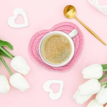 Whaline Valentine's Day Heart Coasters Handmade Braided Heart Cotton Coasters Pink Red Cup Mat with Golden Holder Anti Slip Absorbent Drinks Mat for Home Restaurant Housewarming, 4Pcs