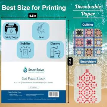 SmartSolve 3 pt. Water-Soluble Paper | Dissolves Quickly in Water | Biodegradable | Eco-Friendly | Printer Compatible | Crafts, Drawing, Notes | Letter Size, 8.5” x 11” | Pack of 10 White Sheets