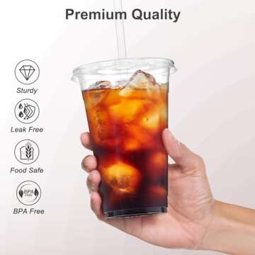 Dealusy 100 Pack - 20 oz Clear Plastic Cups with Lids and Straws, Sturdy & Food Safe Iced Coffee Cups with lids, Iced Coffee Cup, Disposable Cups Plastic Coffee Cups Smoothie Cups for Cold Drinks