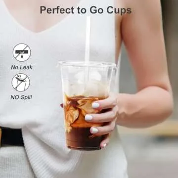 Dealusy 100 Pack - 20 oz Clear Plastic Cups with Lids and Straws, Sturdy & Food Safe Iced Coffee Cups with lids, Iced Coffee Cup, Disposable Cups Plastic Coffee Cups Smoothie Cups for Cold Drinks