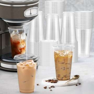 Dealusy 100 Pack - 20 oz Clear Plastic Cups with Lids and Straws, Sturdy & Food Safe Iced Coffee Cups with lids, Iced Coffee Cup, Disposable Cups Plastic Coffee Cups Smoothie Cups for Cold Drinks