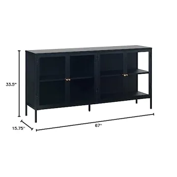 Modern Steel Dover Sideboard with Adjustable Feet, 8 Shelves